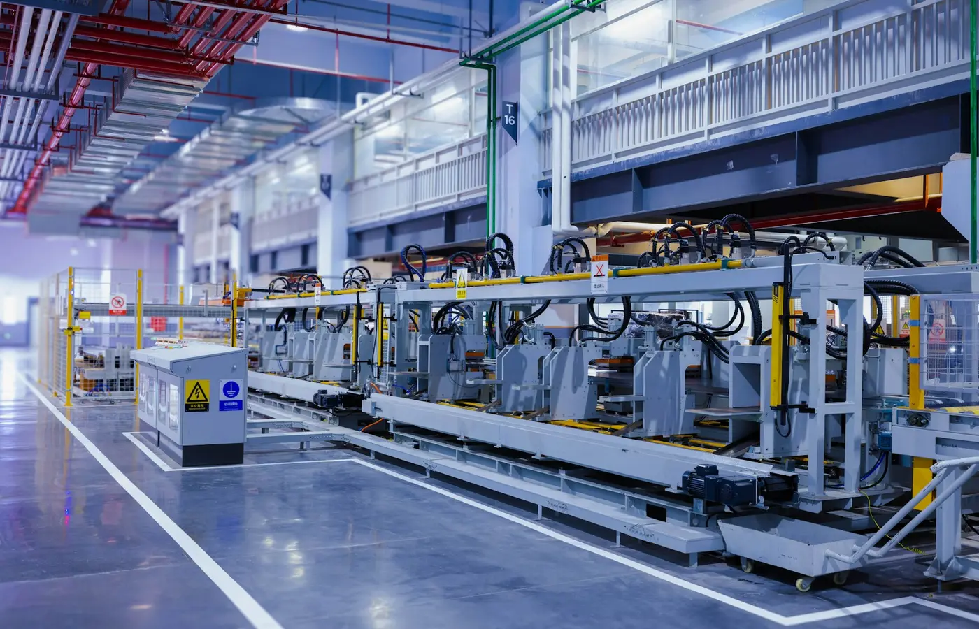 Industrial equipment in a factory testing area